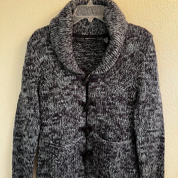 Moda International Cardigan Sweater XS Marled Blue Wooden Toggle Buttons - Picture 1 of 10